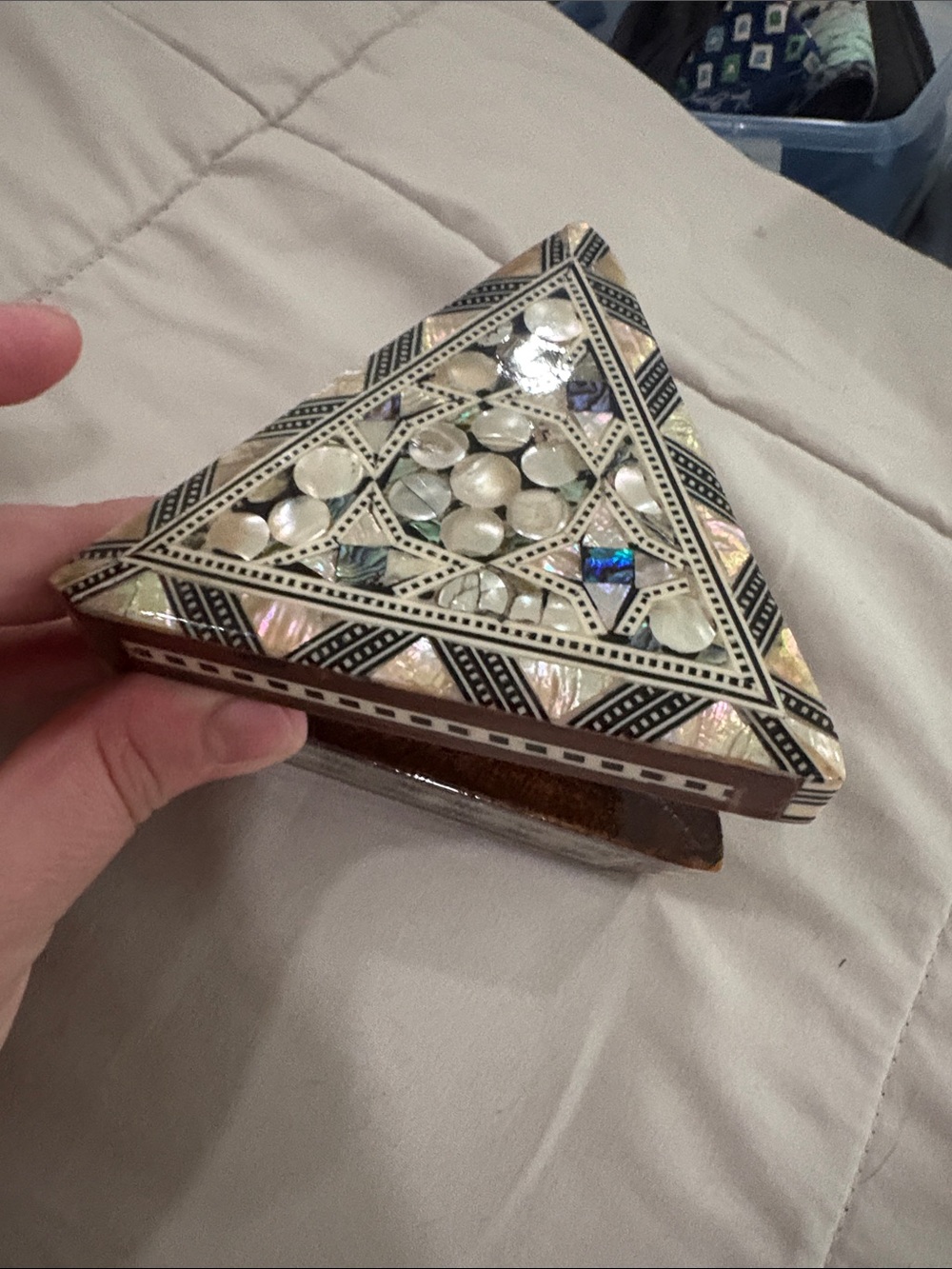 Wood Mother Of Pearl Inlaid Trinket Jewelry Box